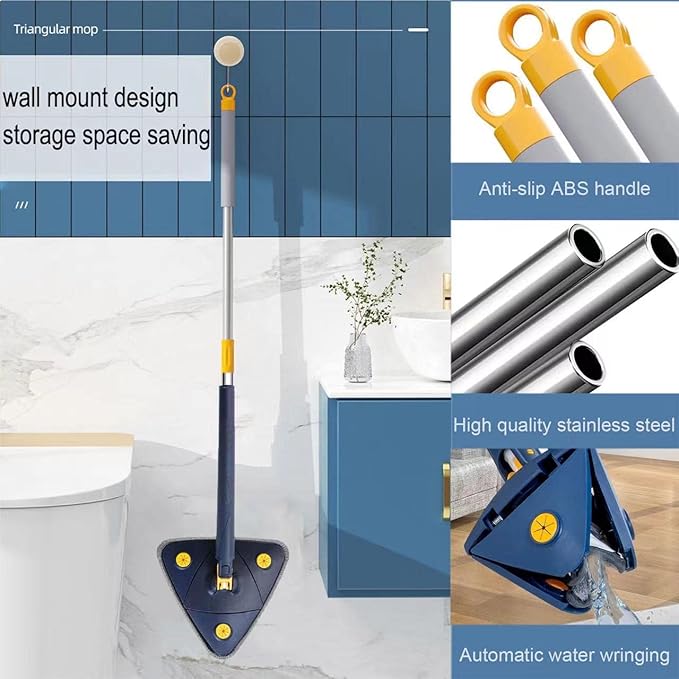 Balai à Franges Rotatif 360° avec Essorage Automatique – Pour Sols, Murs et Plafonds