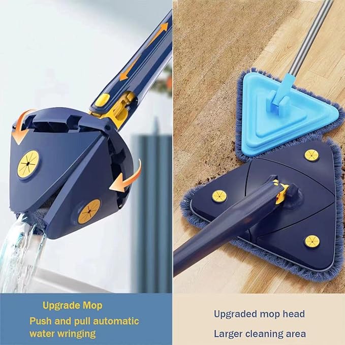 Balai à Franges Rotatif 360° avec Essorage Automatique – Pour Sols, Murs et Plafonds