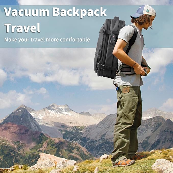 sac à dos de voyage extensible de 60L avec compression sous vide gonflable avec pompe