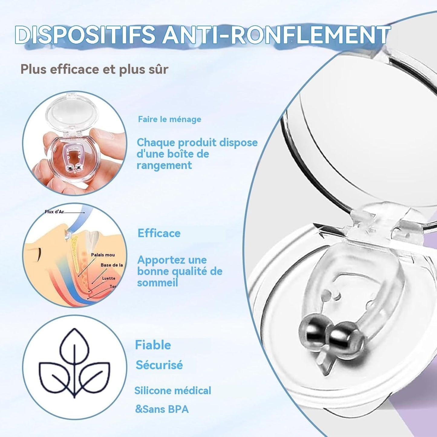 Anti Ronflement Dilatateur Nasal, 6 PCS Silicone Magnétique Clip Nasal Pince Ronflement Réutilisable Prévenir l'apnée intermittente,améliorer la qualité du sommeil, empêcher le ronflement