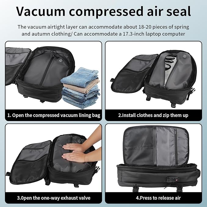sac à dos de voyage extensible de 60L avec compression sous vide gonflable avec pompe
