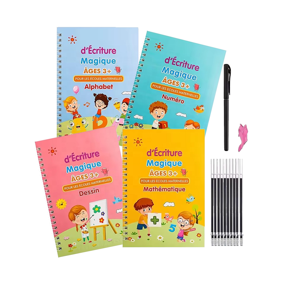 Cahiers Magiques Réutilisables d’Écriture – Apprentissage Ludique pour Enfants – 4 Cahiers