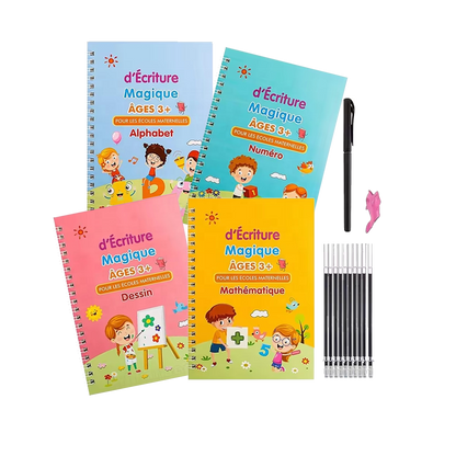 Cahiers Magiques Réutilisables d’Écriture – Apprentissage Ludique pour Enfants – 4 Cahiers