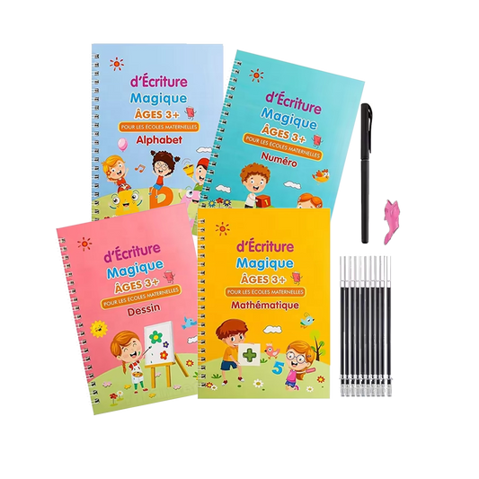 Cahiers Magiques Réutilisables d’Écriture – Apprentissage Ludique pour Enfants – 4 Cahiers