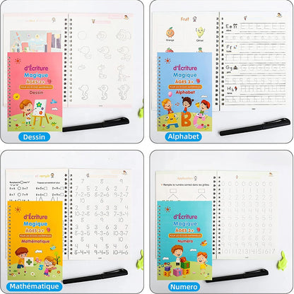 Cahiers Magiques Réutilisables d’Écriture – Apprentissage Ludique pour Enfants – 4 Cahiers