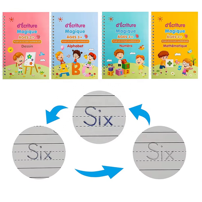 Cahiers Magiques Réutilisables d’Écriture – Apprentissage Ludique pour Enfants – 4 Cahiers